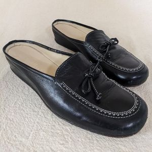 Cole Haan 8.5AA Slip On Loafer Black Leather Rounded Square toe Coastal Grandma
